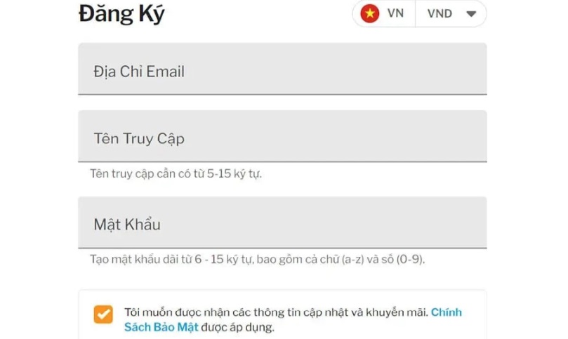 Điền đầy đủ thông tin theo yêu cầu của nhà cái