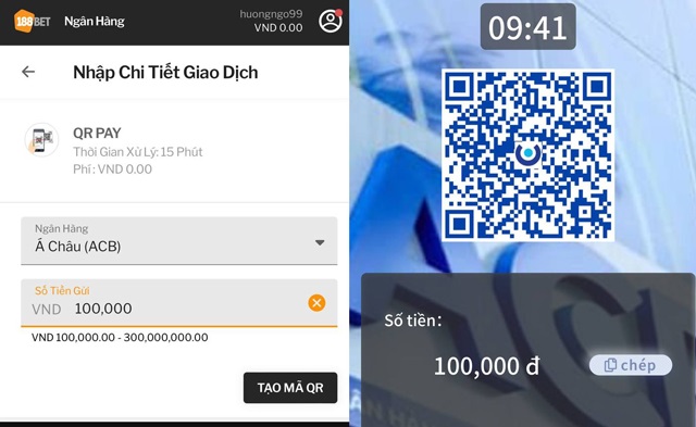 Nạp tiền 188BET qua QR pay